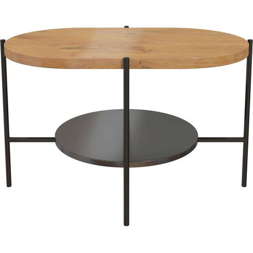 Table Basse Bois Chêne, Noir, Piètement Noir 80x50x50cm