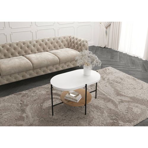 Table Basse Bois Blanc, Chêne Et Piètement Noir 80x50x50cm