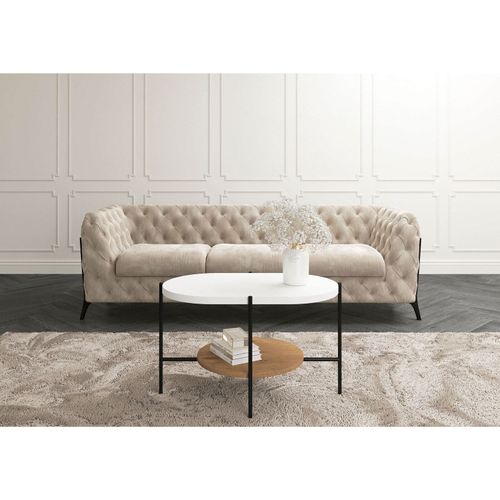 Table Basse Bois Blanc, Chêne Et Piètement Noir 80x50x50cm