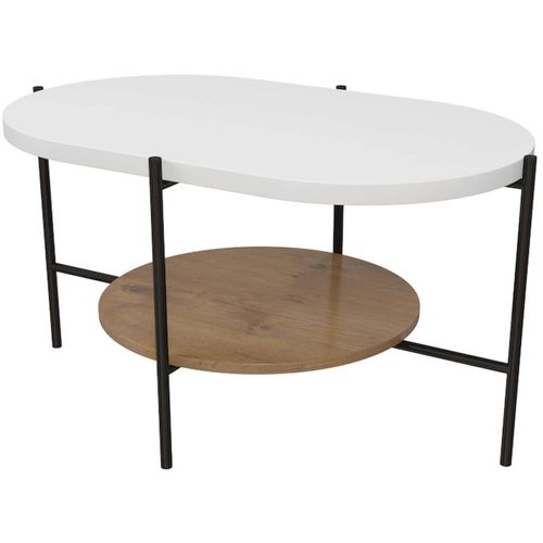 Table Basse Bois Blanc, Chêne Et Piètement Noir 80x50x50cm
