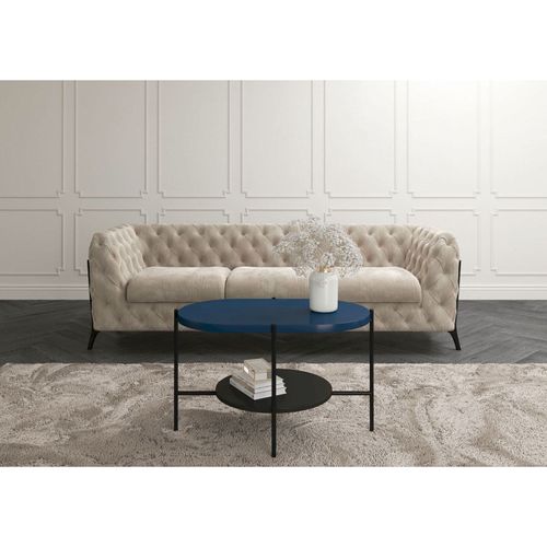 Table Basse Bois Bleu Marine, Base Noire 80x50x50cm