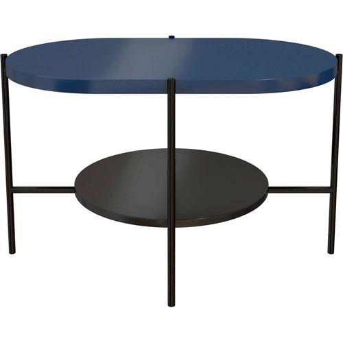 Table Basse Bois Bleu Marine, Base Noire 80x50x50cm