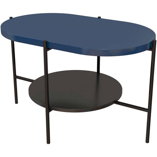 Table Basse Bois Bleu Marine, Base Noire 80x50x50cm
