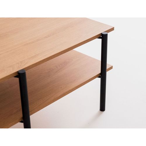 Table Basse Métal Bois Clair 100x65x45cm