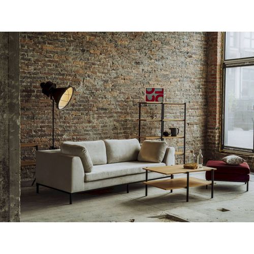 Table Basse Métal Bois Clair 100x65x45cm