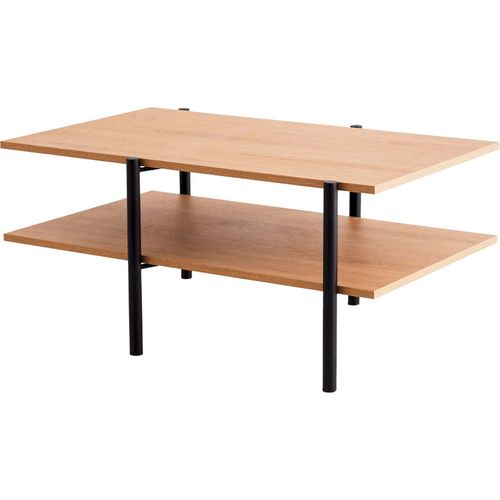 Table Basse Métal Bois Clair 100x65x45cm