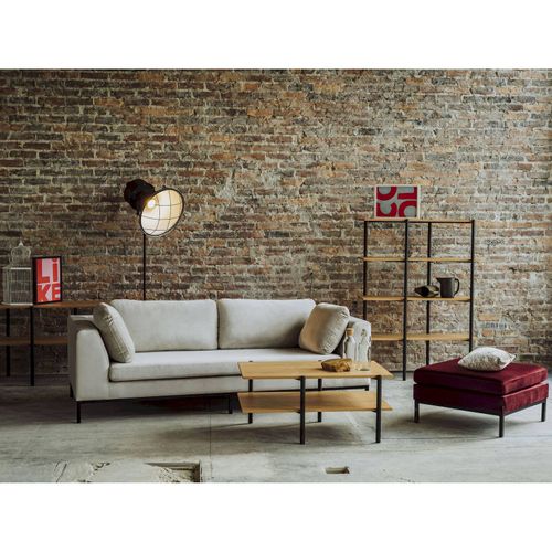 Table Basse Métal Bois Clair 100x65x45cm