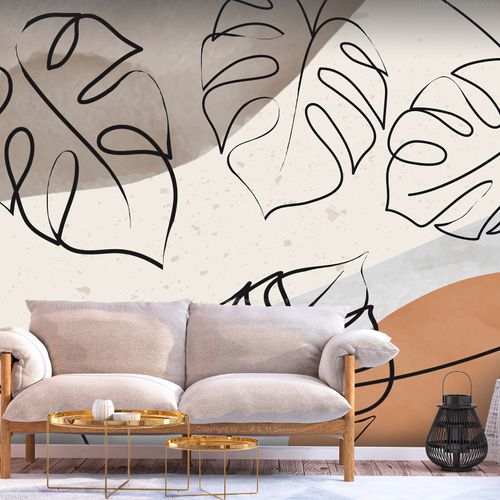 Papier Peint Minimalistic Monstera Leaves 450 X 315 Cm Beige