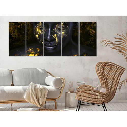 Tableau Bathed In Gold (5 Parts) Narrow 225 X 90 Cm Noir