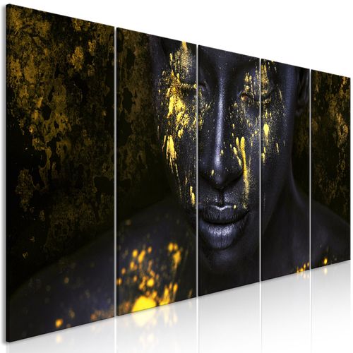 Tableau Bathed In Gold (5 Parts) Narrow 225 X 90 Cm Noir