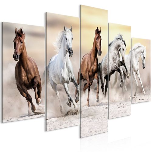 Tableau Flock Of Horses (5 Parts) Wide 200 X 100 Cm Beige