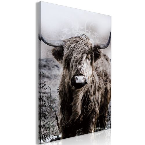 Tableau Vache Highland En Sépia 60 X 90 Cm Marron