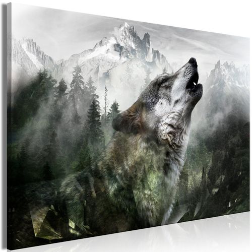 Tableau Loup Hurlant (1 Partie) Large 90 X 60 Cm Gris