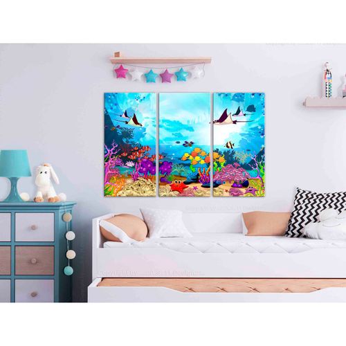 Tableau Plaisir Sous-marin (3 Parties) 90 X 60 Cm Bleu