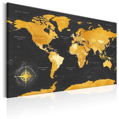 Tableau Cartes Du Monde : Golden World 120 X 80 Cm Noir