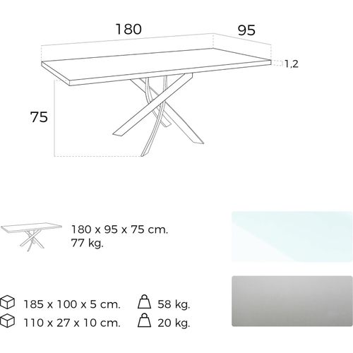 Table à Manger Métal Argent 180x95x75cm