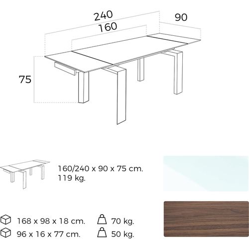 Table à Diner Verre Bois Foncé 240x90x75cm