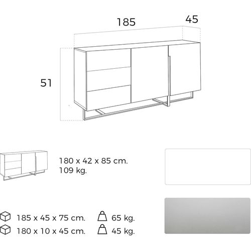 Buffet Bois Blanc 180x42x85cm