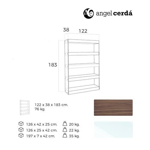 Étagère Verre Bois Foncé 122x38x183cm