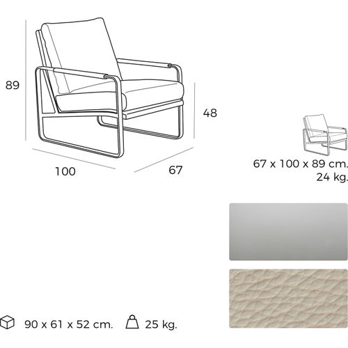 Fauteuil Simili-cuir Beige 67x100x89cm