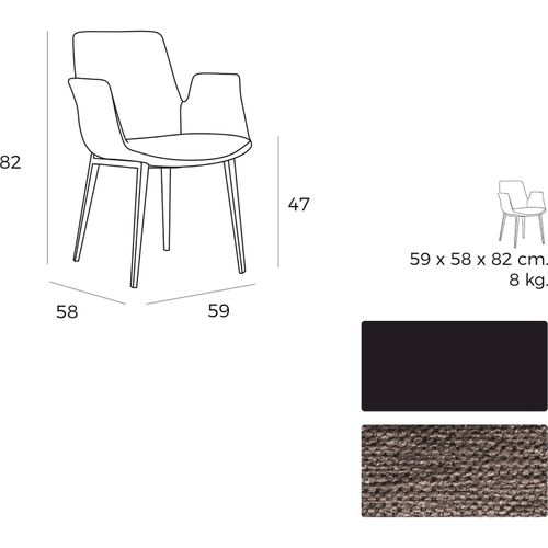 Chaise Tissu Gris 59x58x82cm