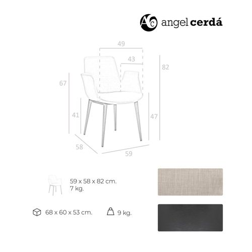 Chaise Tissu Gris 59x58x82cm