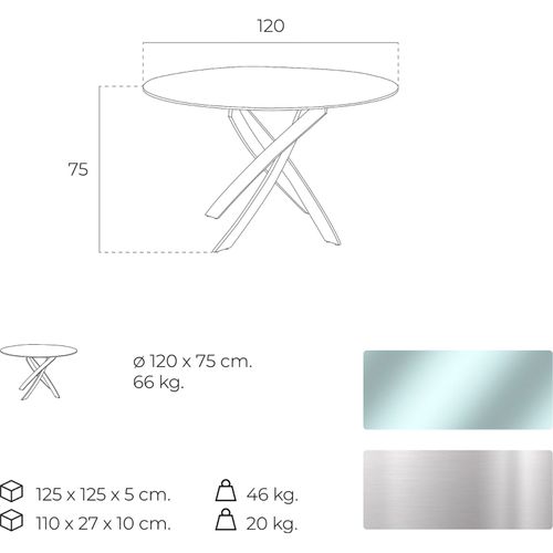 Table à Manger Métal Argent 120x120x75cm