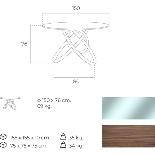 Table à Manger Verre Bois Foncé 150x150x75cm