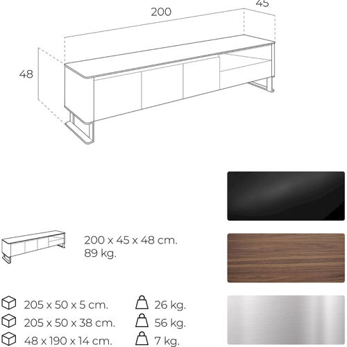 Buffet TV Bois Foncé 200x45x48cm