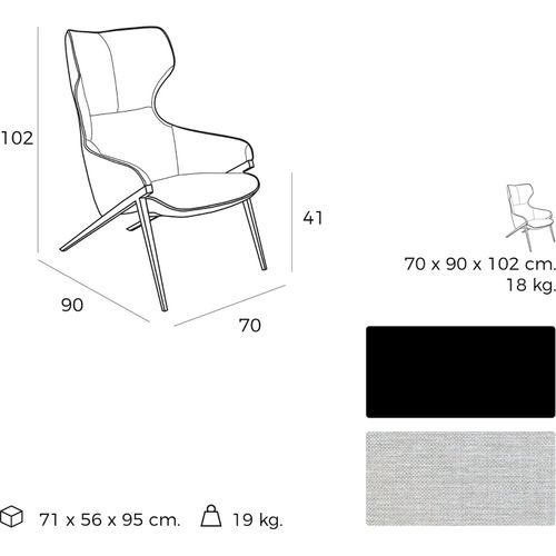 Fauteuil Tissu Gris 70x90x102cm