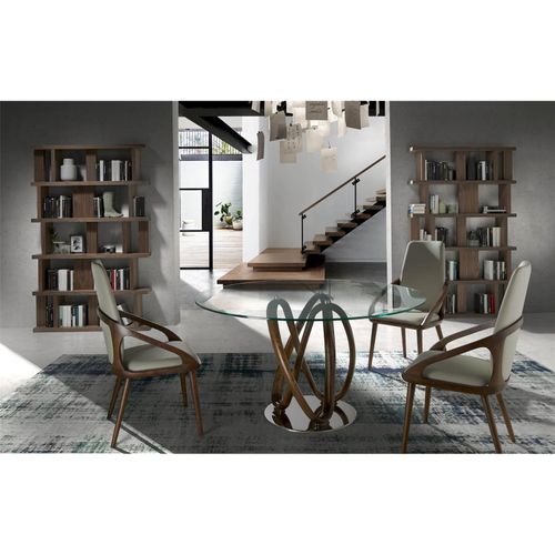 Table à Diner Verre Bois Foncé 130x130x78cm