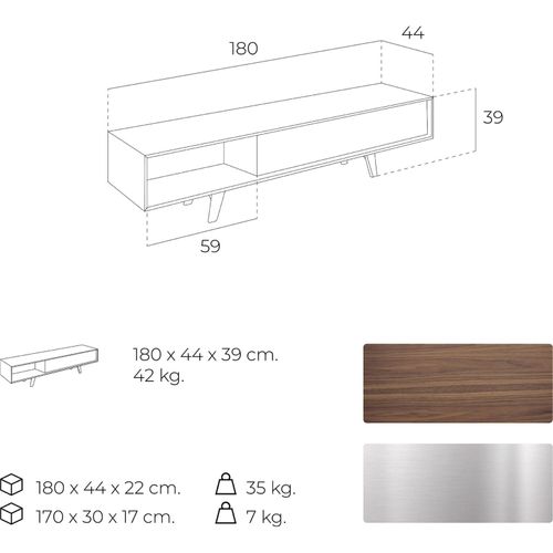 Meuble TV Bois Foncé 180x44x39cm