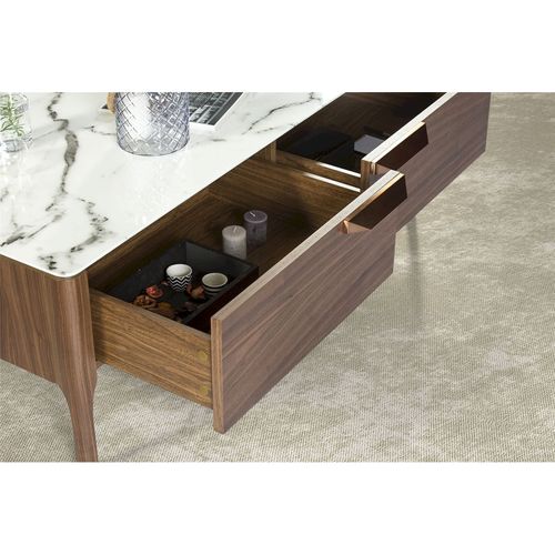 Table Basse Marbre Bois Foncé 120x60x40cm