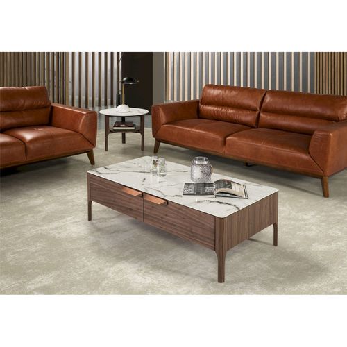 Table D’appoint Marbre Bois Foncé 60x60x50cm