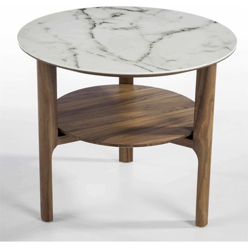 Table D’appoint Marbre Bois Foncé 60x60x50cm