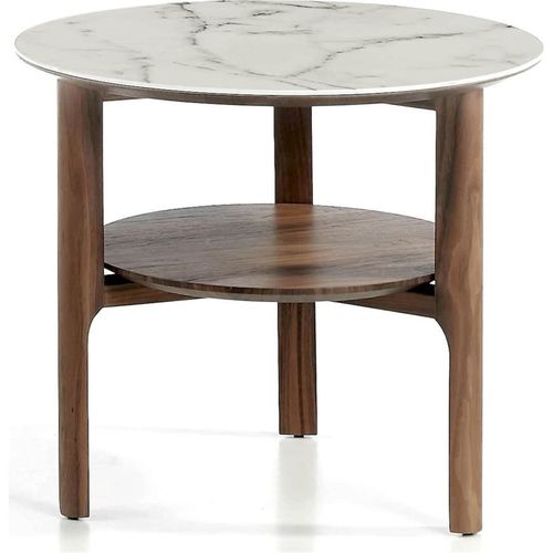 Table D’appoint Marbre Bois Foncé 60x60x50cm