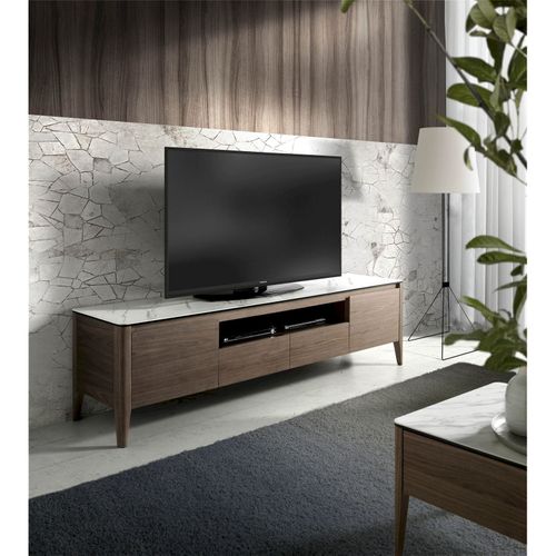 Meuble TV Marbre Bois Foncé 200x45x51cm