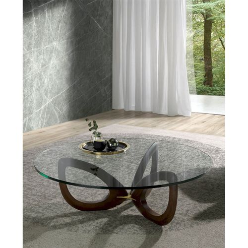 Table Basse Verre Bois Foncé 120x120x38cm