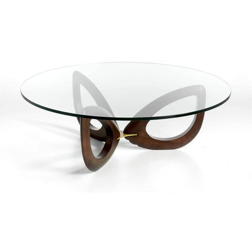 Table Basse Verre Bois Foncé 120x120x38cm