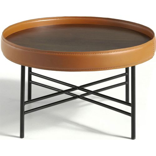 Table Basse Cuir Marron 62x62x35cm