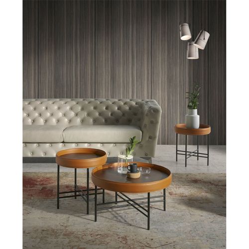 Table Basse Cuir Marron 42x42x45cm