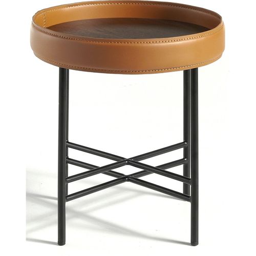 Table Basse Cuir Marron 42x42x45cm