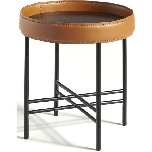 Table Basse Cuir Marron 42x42x45cm