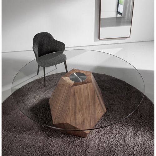 Table à Manger Verre Bois Foncé 150x150x74cm