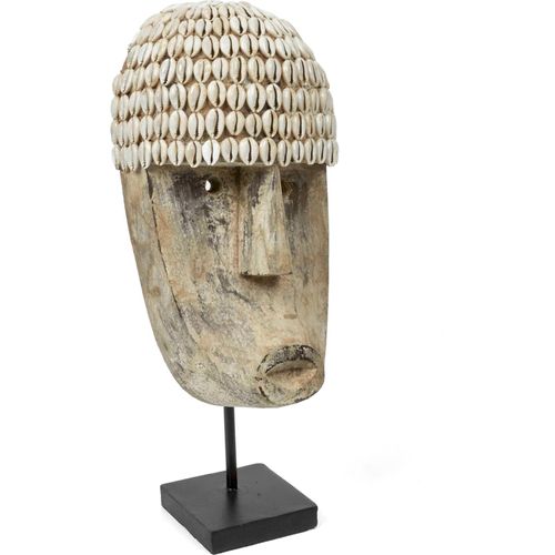 Masque Cauri Ethnique Sur Pied En Bois