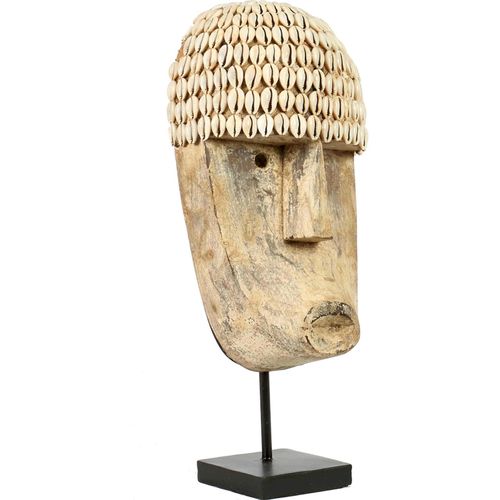 Masque Cauri Ethnique Sur Pied En Bois