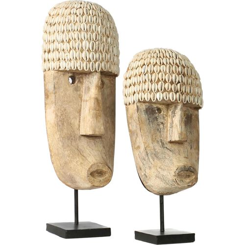 Masque Cauri Ethnique Sur Pied En Bois