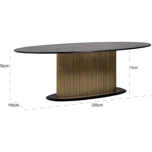 Table De Salle à Manger Design Oval Marbre Noir Et Bronze