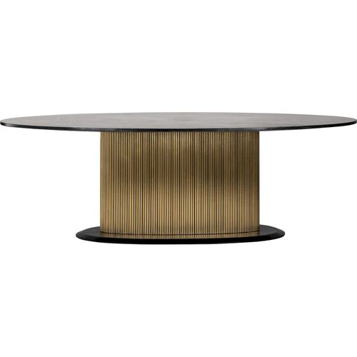 Table De Salle à Manger Design Oval Marbre Noir Et Bronze