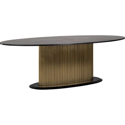 Table De Salle à Manger Design Oval Marbre Noir Et Bronze